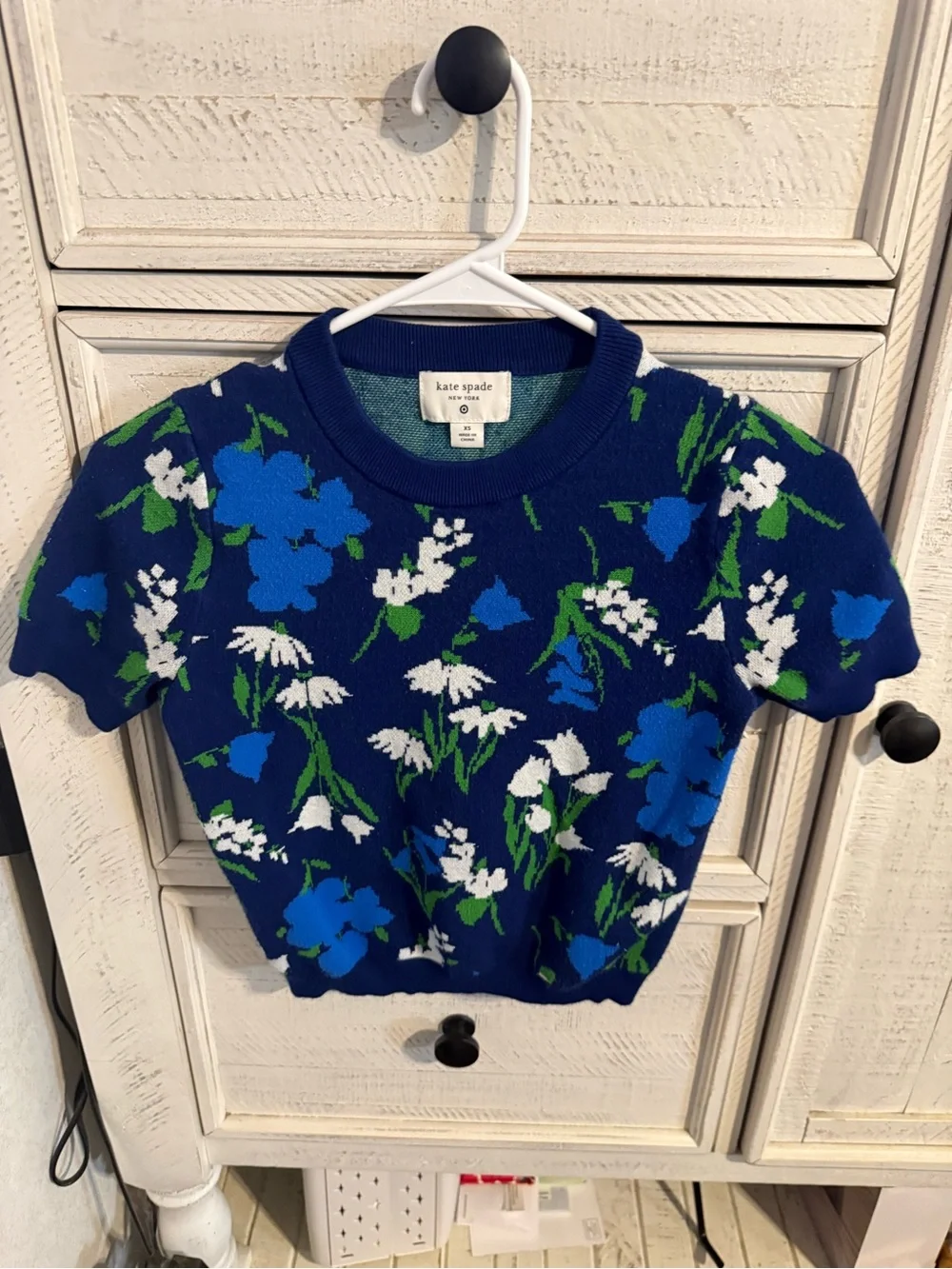 kate spade Blue Floral Short Sleeve Knit Top
